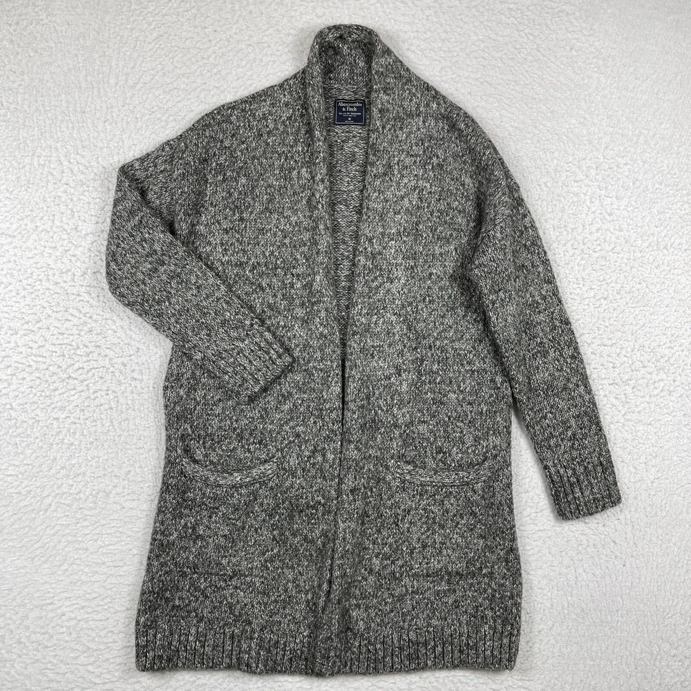 Abercrombie & Fitch Cardigan‎ Womens Medium Gray Marled Shawl Collar Open Front